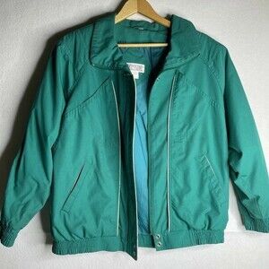 Vtg Jacket White Lindsey Blake Medium Woman's Green Cotton/Polyester/Nylon